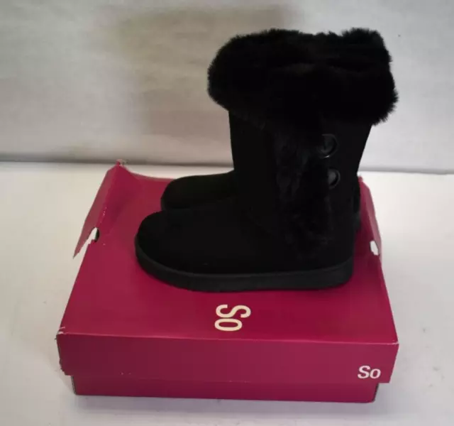 SO Abigail Women's Black Calf High Slip-on Faux-Fur Winter Boots Size 5