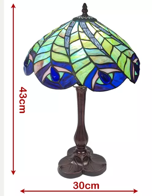 Tiffany Peacock mittlere blaue & grüne Tischlampe 43 cm 2