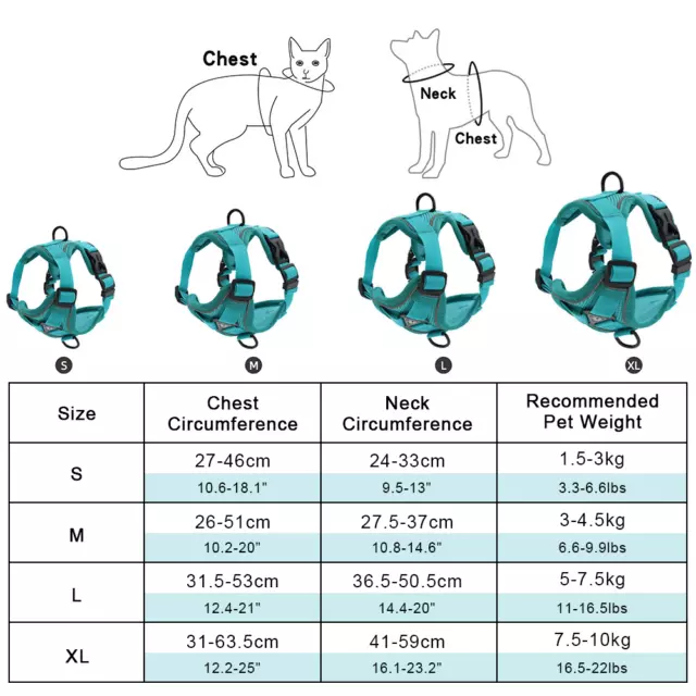 Harnais  avec  laisse de  1,5 m  pour chien et chat, vert , taille M