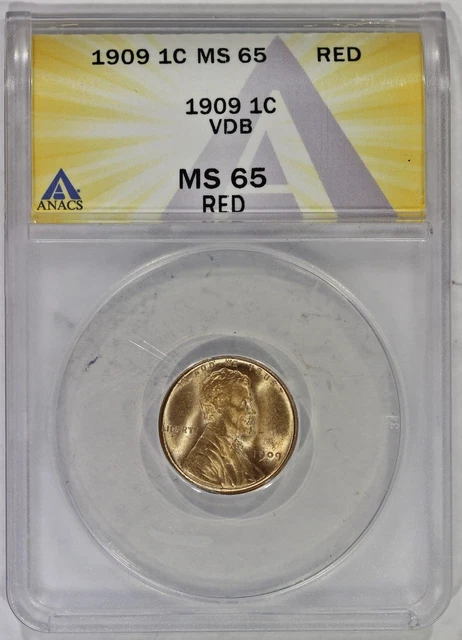 1909 VDB 1c Lincoln Wheat Cent ANACS MS65 RD First Year Gem Mint Red