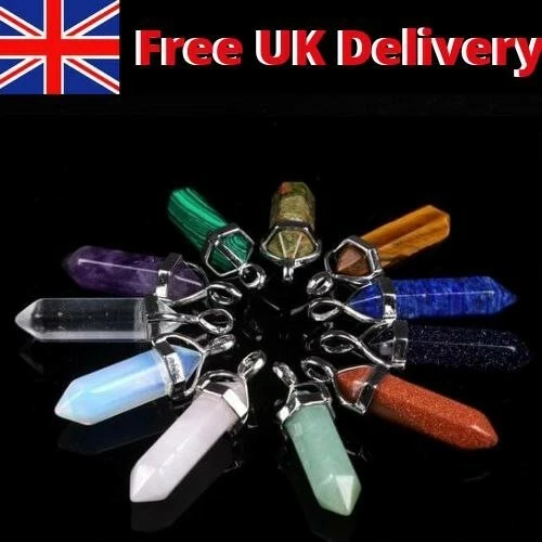 Natural Quartz Chakra Crystal Healing Point Cut Gemstone Pendant Reiki Necklace