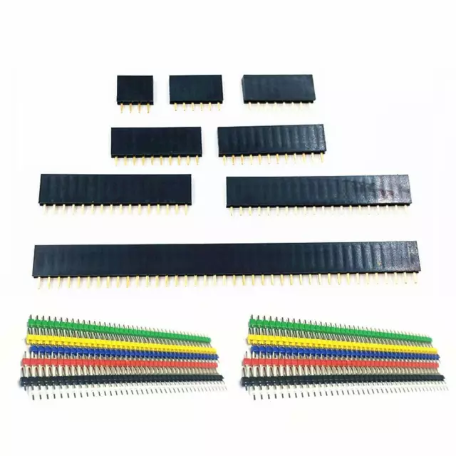 150pcs Colored 2.54mm Straight Pin Header Strip Female Socket PCB Connectors Kit