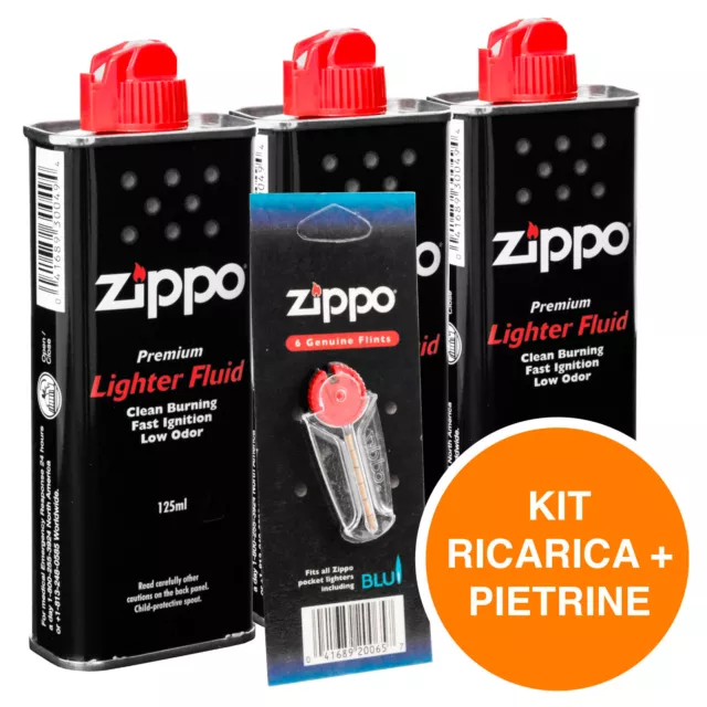 ZIPPO PIETRINE E Ricarica Accendino a Benzina 6 Flint + 3 Premium Lighter  Fluid EUR 21,05 - PicClick IT