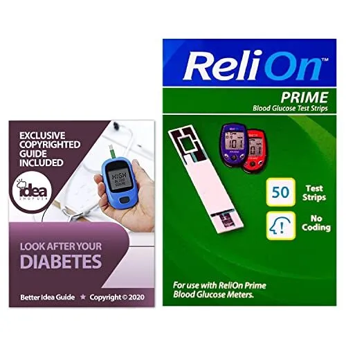 Tiras reactivas de glucosa en sangre ReliOn Prime, paquete de 50 quilates con 1 unidad (paquete de 1)