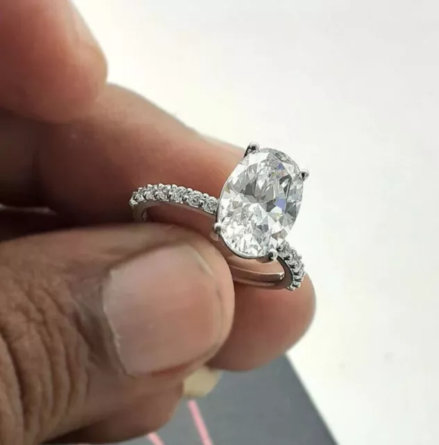 3.00Ct White Oval Lab Created Solid 14k White Gold Engagement Diamond Ring 2