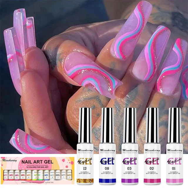 Nail design pittura linea vernice gel smalto disegno filo neon colore]