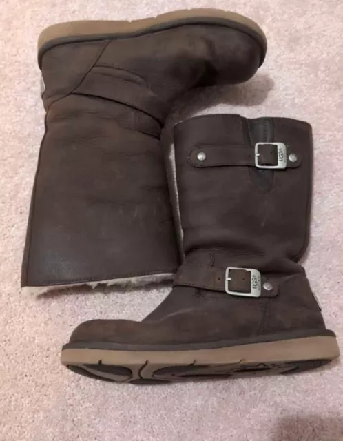 UGG Australia Kensington Brown Leather 6 Shearling Tall Boots