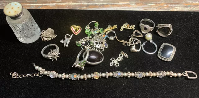 925 STERLING SILVER Scrap/Repair Jewelry Lot And Shaker .