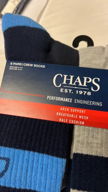 Chaps Sport Men's Multi Color Stripe Crew Socks 6-Pair Pack. 80% recycled