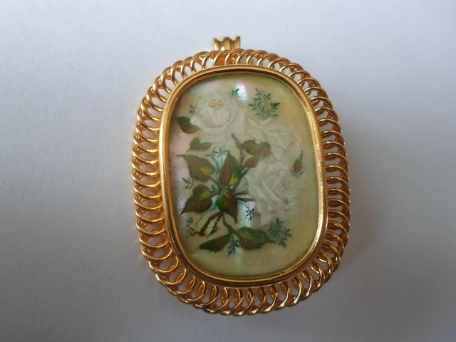 Broche Ancienne En Argent Massif Et Vermeil - Motif Feuille - Occasion Vintage