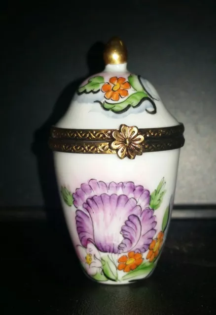 Limoges France Rochard Hand Painted Trinket Box Urn With Flowers