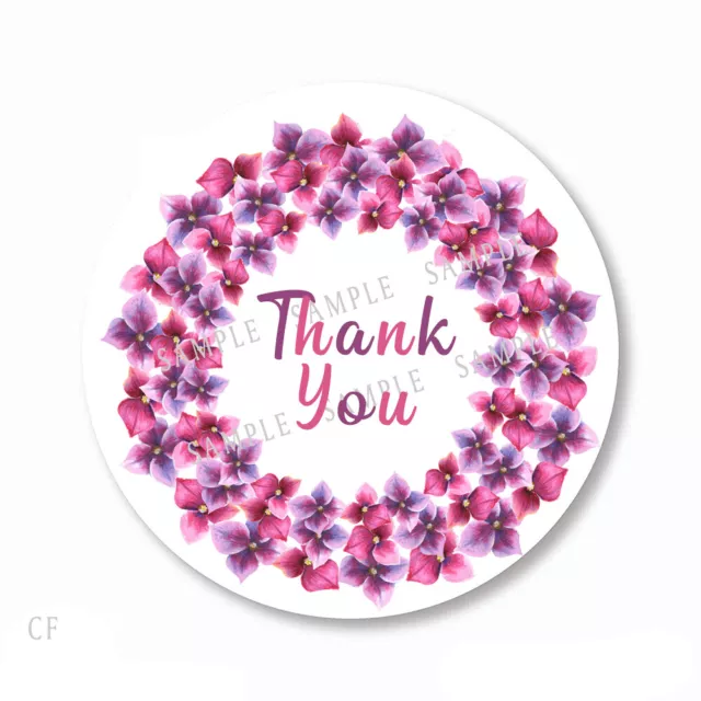 30 Purple Flowers Scrapbook Stickers Thank You Labels Envelope Seals 1.5" Round