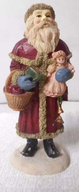 Santa Claus Figurine Molded Peeling Resin 5 1/2" T Basket Doll Books Apples Gift