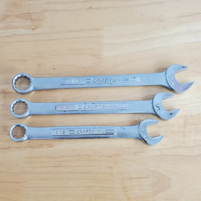 3 Craftsman SAE Series -VV- 12pt Combination Wrench Set 11/16" 5/8" 9/16"