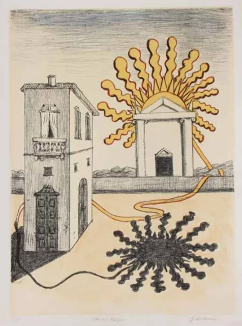 Giorgio DE CHIRICO - "Sole Sul Tempio", 1969 - Litografia Pubblicata