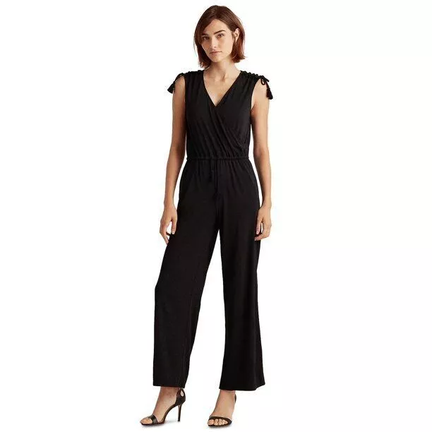 Lauren Ralph Lauren Jumpsuit Black Sleeveless Faux Wrap Women Sz XXL NEW NWT 521