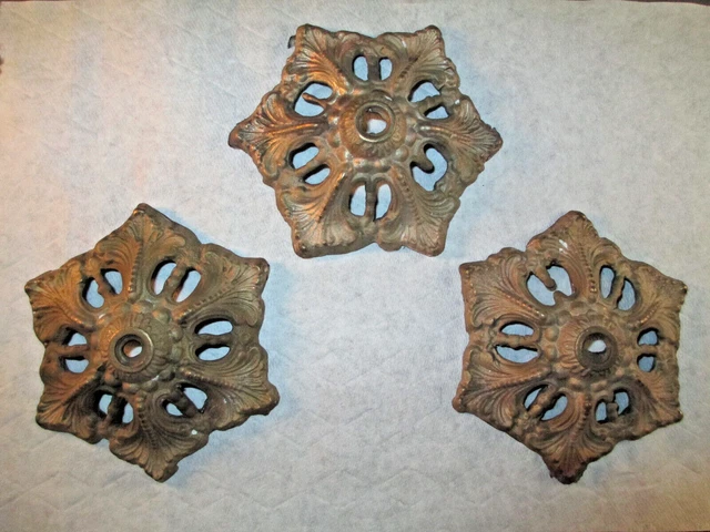 Three solid cast brass heavy bobeches or breaks for chandeliers or wall sconces