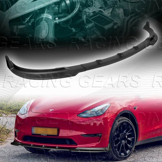 DTM STP-Style Matt Black Front Bumper Lip Spoiler For 2020-2025 Tesla Model Y - 3-Piece Kit