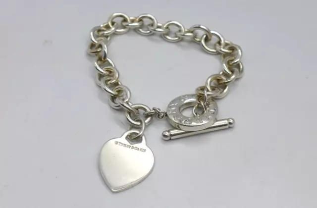 Tiffany & Co. 925 Sterling Silver Heart Tag Toggle Bracelet 8"