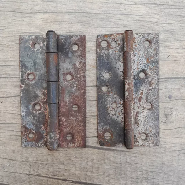2pcs Vtg Iron handforged gate door window tool box trunk chest hinges Barn decor