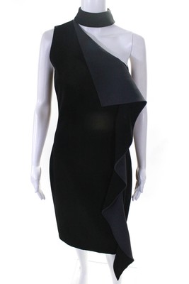 Cushnie Et Ochs Womens Color Block High Neck Mid Dress Gray Black Size 4