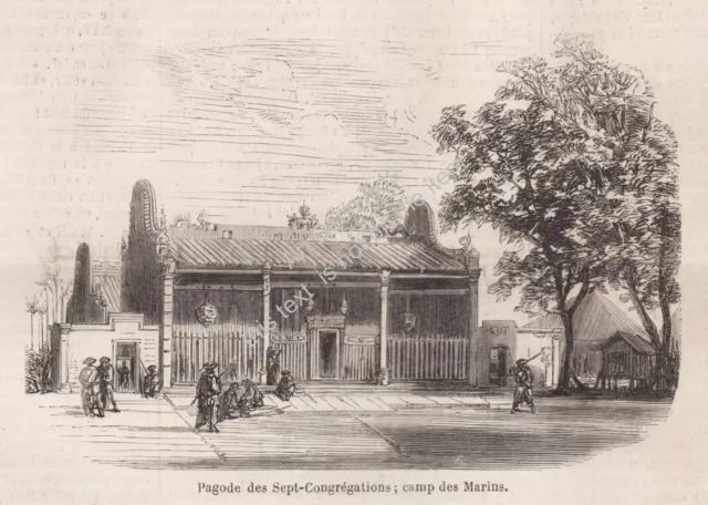Cochinchina Vietnam Pagoda of 7 Congregations Sailors' Camp Engraving 1861