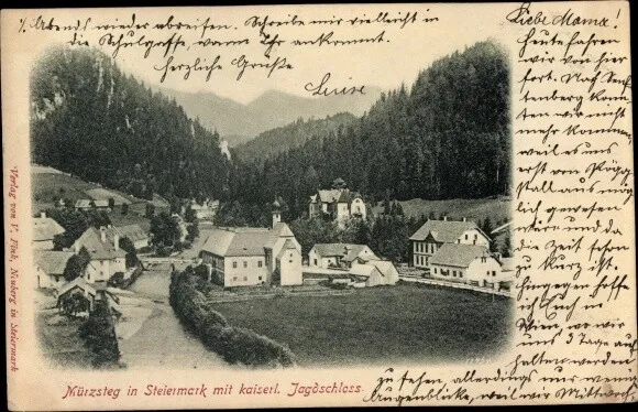 Ak Mürzsteg Steiermark, Blick auf den Ort mit kaiserlichem Jagdschloss - 3195935
