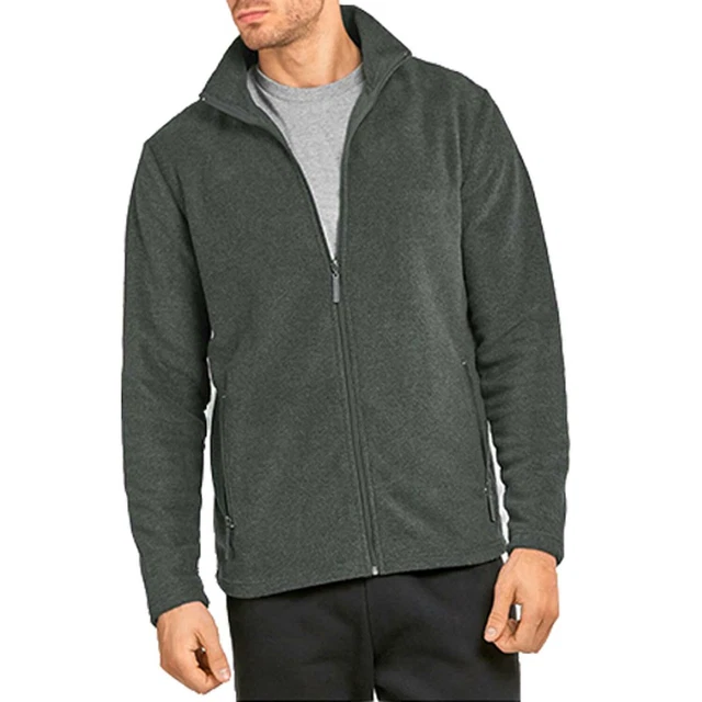 Mens Polar Fleece Long Sleeve Full Zipper Zip Up Jacket Solid Soft Plain Winter