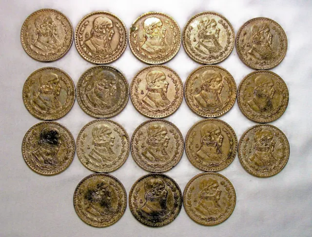 Lot of 18 - Mexican Un Peso - Estados Unidos Mexicanos - .100 Silver Coins