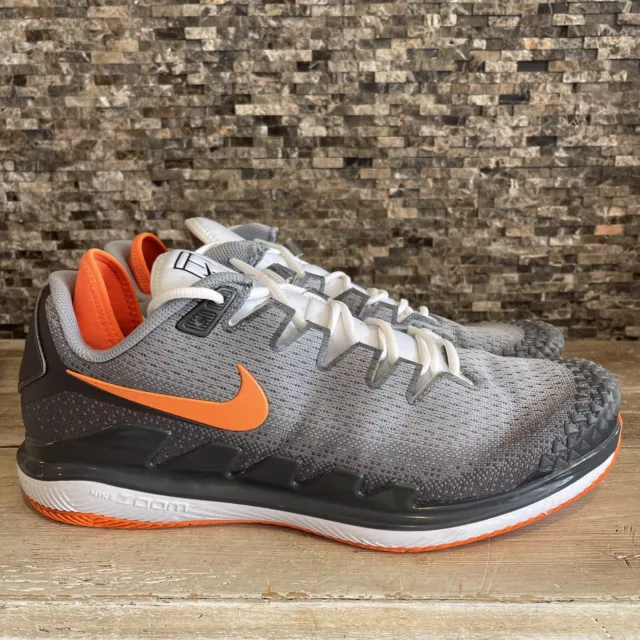 Nike Court Air Zoom Vapor X Knit HC Metallic Dark Gray Total Orange - Size 14