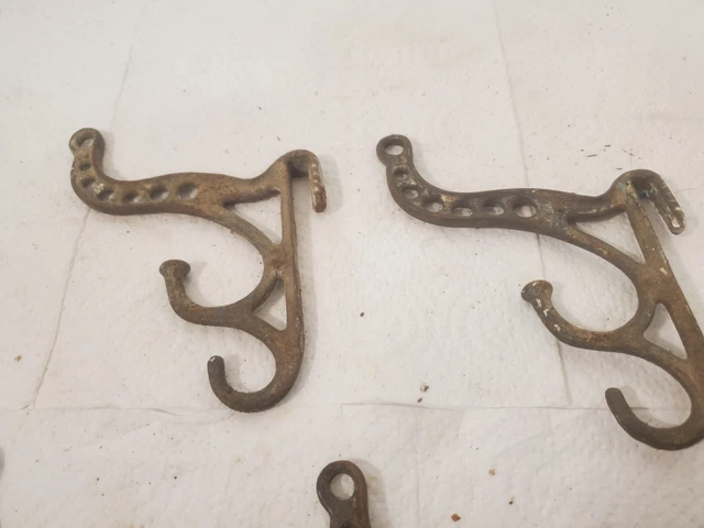 4 small cast iron coat hat hooks 5" tall store display ornate 7