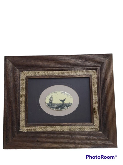 Vtg Stephen Barlow Scrimshaw Engraving " Whaling Hunters" Nautical Framed Signed