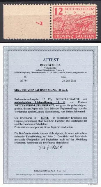 SBZ Provinz Sachsen Mi.86yaA postfrisch geprüft Attest Schulz BPP (PMT ex 85-86)