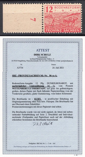 SBZ Provinz Sachsen Mi.86yaA postfrisch geprüft Attest Schulz BPP (PMT ex 85-86)