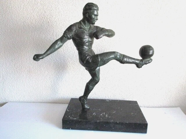 Ancienne Statuette Coupe Footballeur Bronze Trophée Marbre