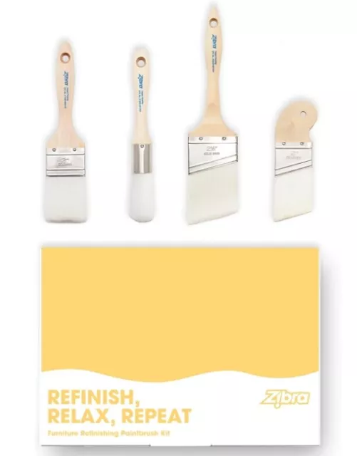 Pro Grade 4-Piece Furniture Paint Brush Set for Refinishing Projects, Whit