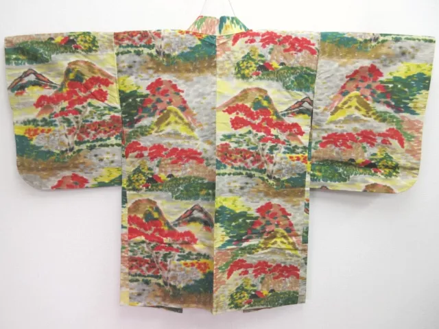 8211B3 Silk Vintage Japanese Kimono Haori Jacket Landscape Meisen