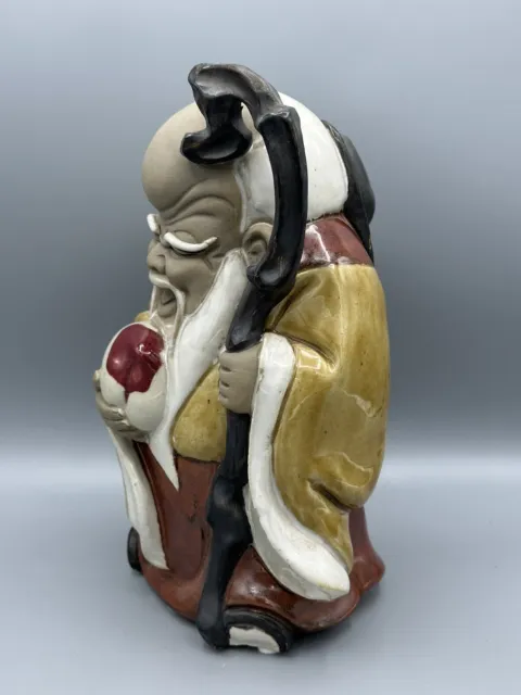 Vintage Chinese God Of Longevity Shou Lao Shou Xing Mud Man Figurine 9.5” 3