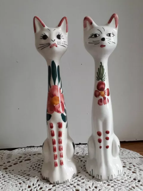 Vintage Pair of Kitsch Mid-Century Ceramic Long-Necked Cat Figurines