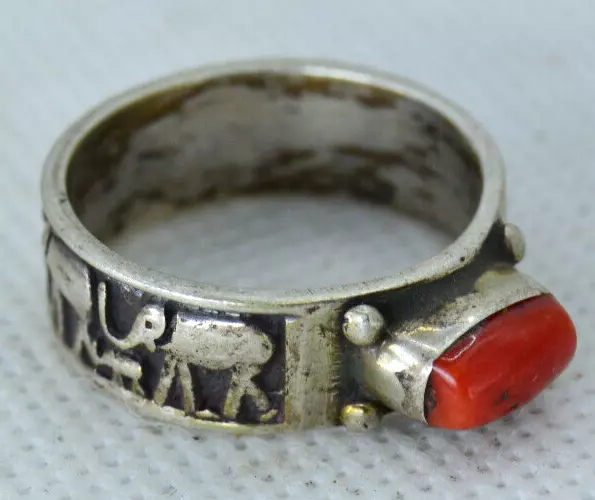 Ancient Solid Silver Antique Ring Rare Viking With Red Stone Amazing Artifact