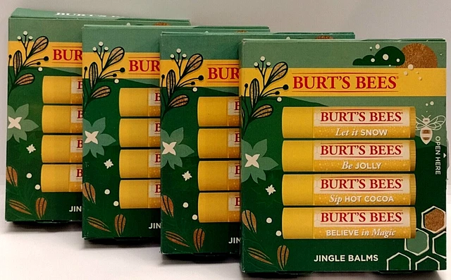 Burt's Bees Jingle Bálsamos Cera de Abejas Bálsamo Labial Navidad Juego de Regalo 4 Tubos x 4 PAQUETES