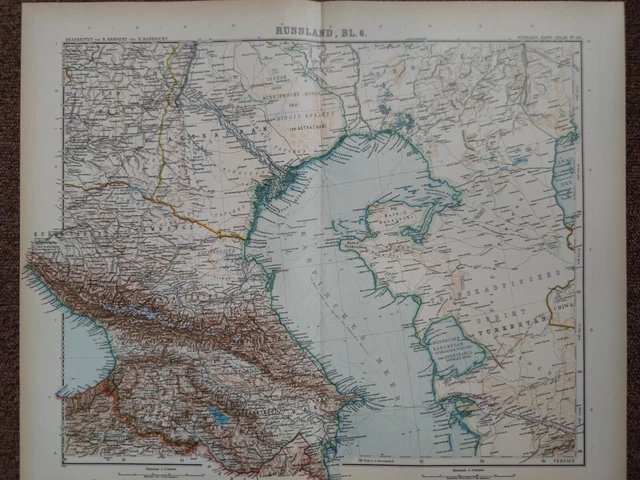 Stadt Am Weißen Meer 3 Buchstaben GROSSE ALTE KARTE +Kaukasus und Kaspisches Meer+ Kupferstich 1900
