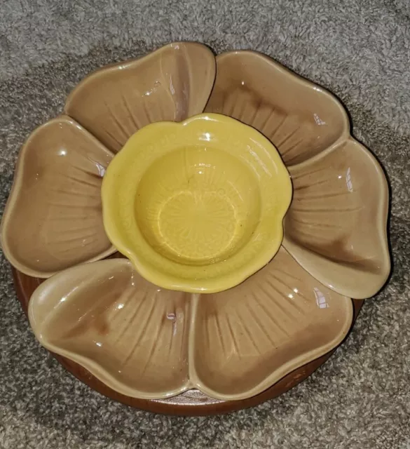 Vtg McCoy Flower Lazy Susan Dish Bowl Chip & Dip  Serving Set 1960s 1970s W/Box