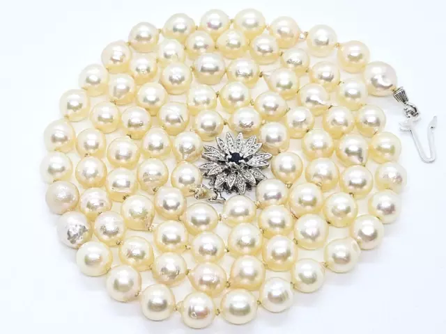Akoya Perlenkette Verschluss Silber 800 Saphir Akoya Collier  ca. 71 cm