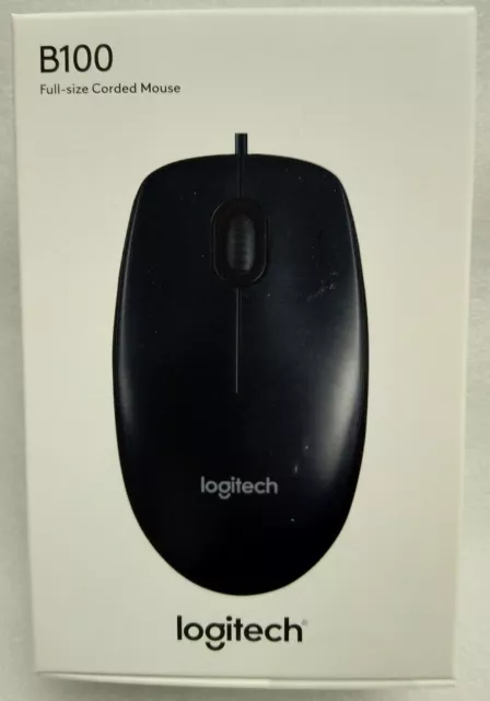 Logitech B100 Black USB Corded Wired Mouse For Computers And Laptops - NEW