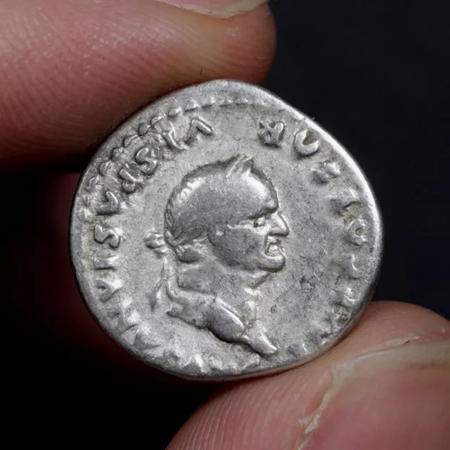 Vespasian Ancient Roman Empire Coin Silver Denarius, Certificate of Authenticity