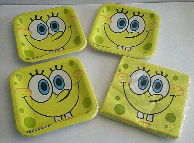 Vintage SpongeBob Party Supplies Napkins Dessert Plates Made in USA Sealed 2002