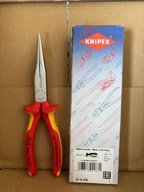 KNIPEX 2616200 Flachrundzange VDE mit Mehrkomponenten Hüllen 200mm