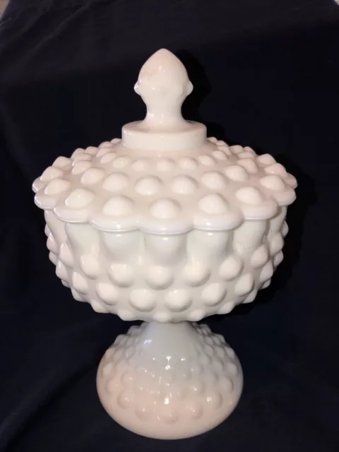 Fenton Milk Glass Hobnail Footed Candy Container Jar