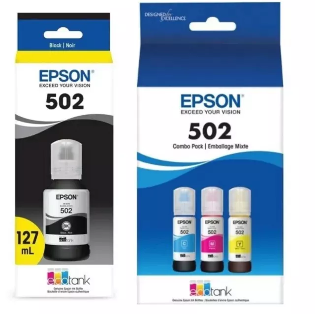 EPSON 502 EcoTank Black/Cyan/Magenta/Yellow Genuine Ink Bottle Exp. 2027